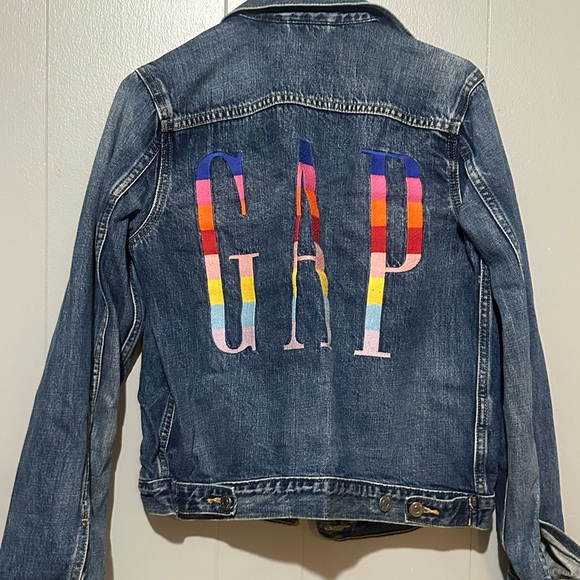 GAP Other - GAP women  Blue Denim Jacket with Rainbow Lettering